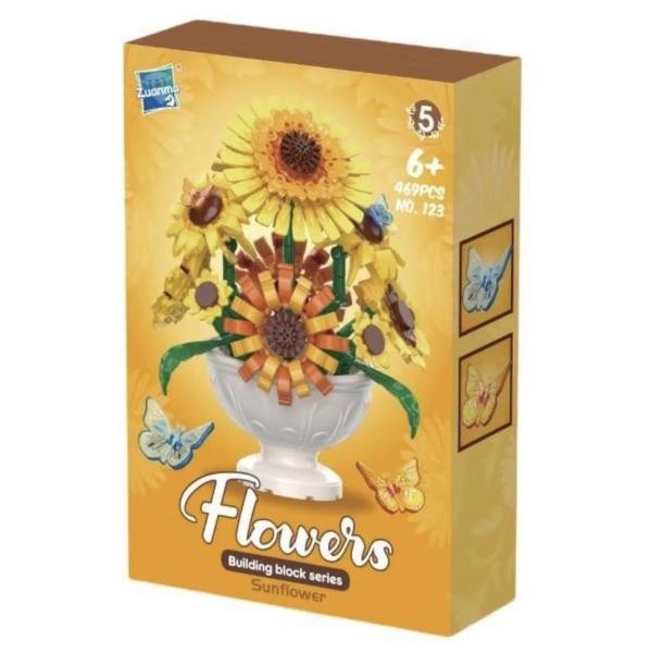 Armable Flor Girasoles Amarillos en Maceta Blanca N123 (5) 470pcs Mediano