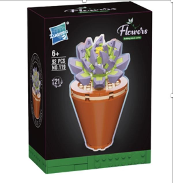 Armable Flor Suculenta N119 (21) Morado con Verde 92pcs