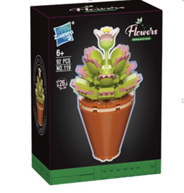 Armable Flor Suculenta N119 (26) Verde con Rosado 92pcs