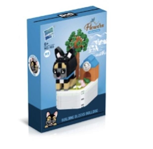 Armable Perro Bulldog Negro con Arbol Cafe con Verde N103 H1 Pequeño