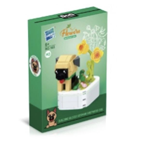 Armable Perro Pug Cafe con Flor Amarilla N103 H3 Pequeño