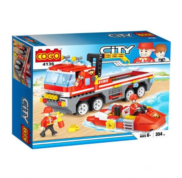Camion y Lancha Bomberos 354pcs COGO Armable Estilo Lego