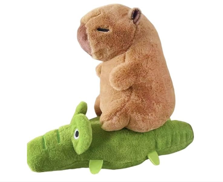 Peluche Capibara Sentado en Cocodrilo con Vibracion 20 cm