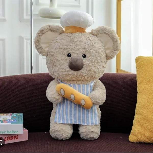 Peluche Koala con Traje de Chef y Pan Peludo 35 cm