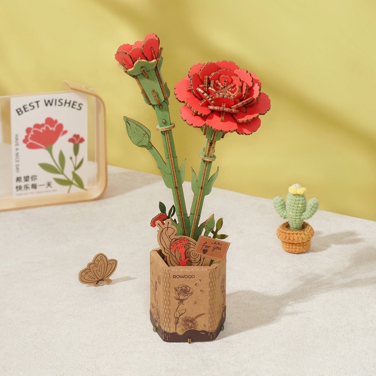 Armable de Madera Flor Clavel Rojo 124pcs