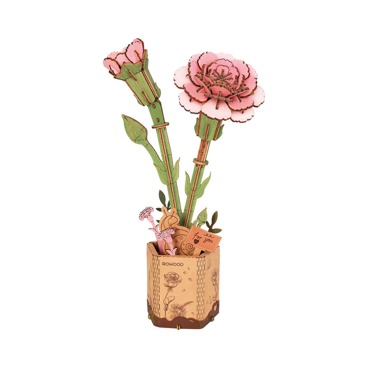 Armable de Madera Flor Clavel Rosado 124pcs
