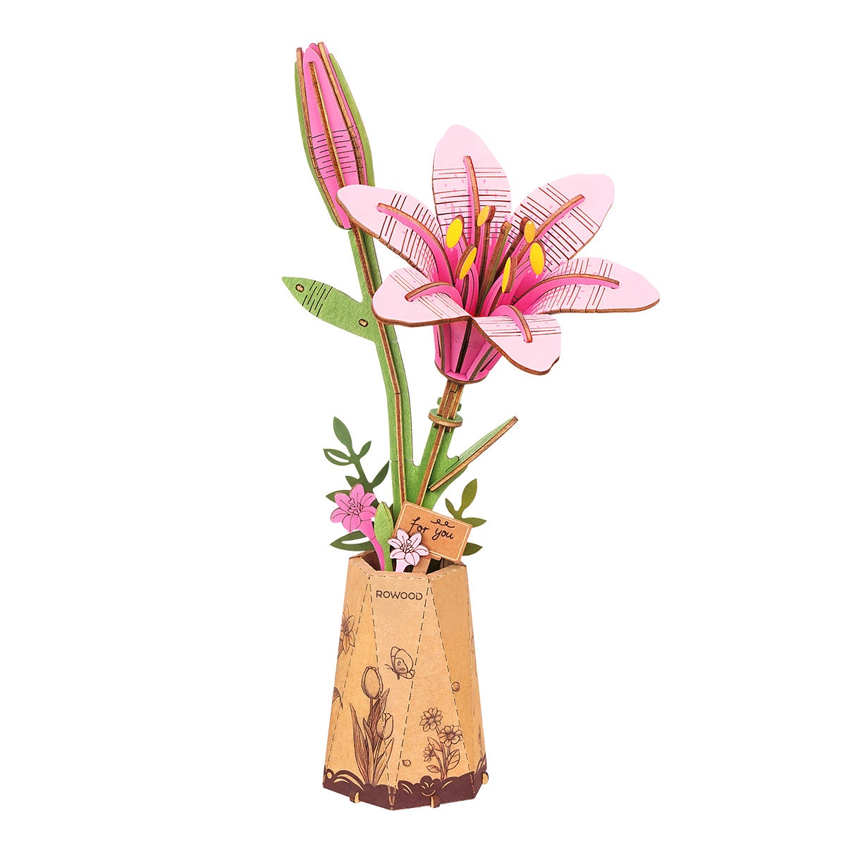 Armable de Madera Flor Lirio Rosado 73pcs
