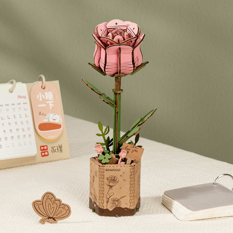 Armable de Madera Flor Rosa Rosada 104pcs