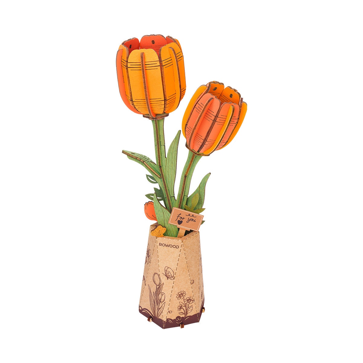 Armable de Madera Flor Tulipan Naranja 76pcs