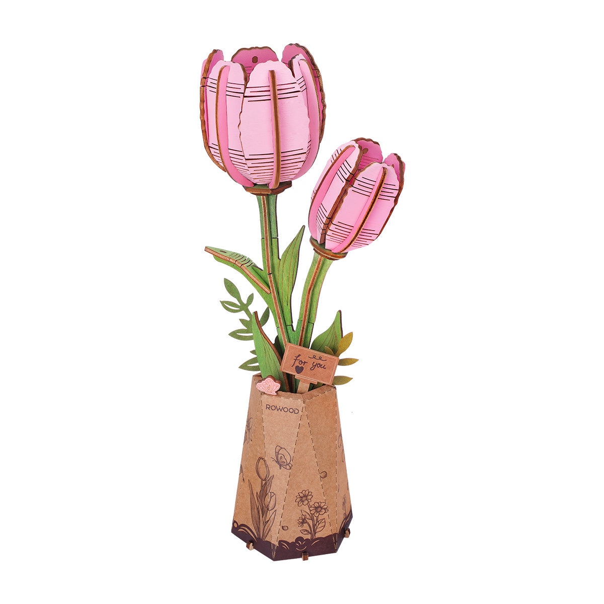 Armable de Madera Flor Tulipan Rosado 72pcs