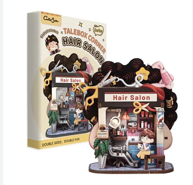 Kit de Rincón de Libros Armable de Madera 3D Talebox Corner Hair Salon Modelo CWGA112