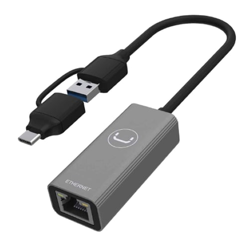 Unno Tekno 2 In 1 Ethernet Adapter -Conector Dual USB-C Y USB-A – AD3007GY