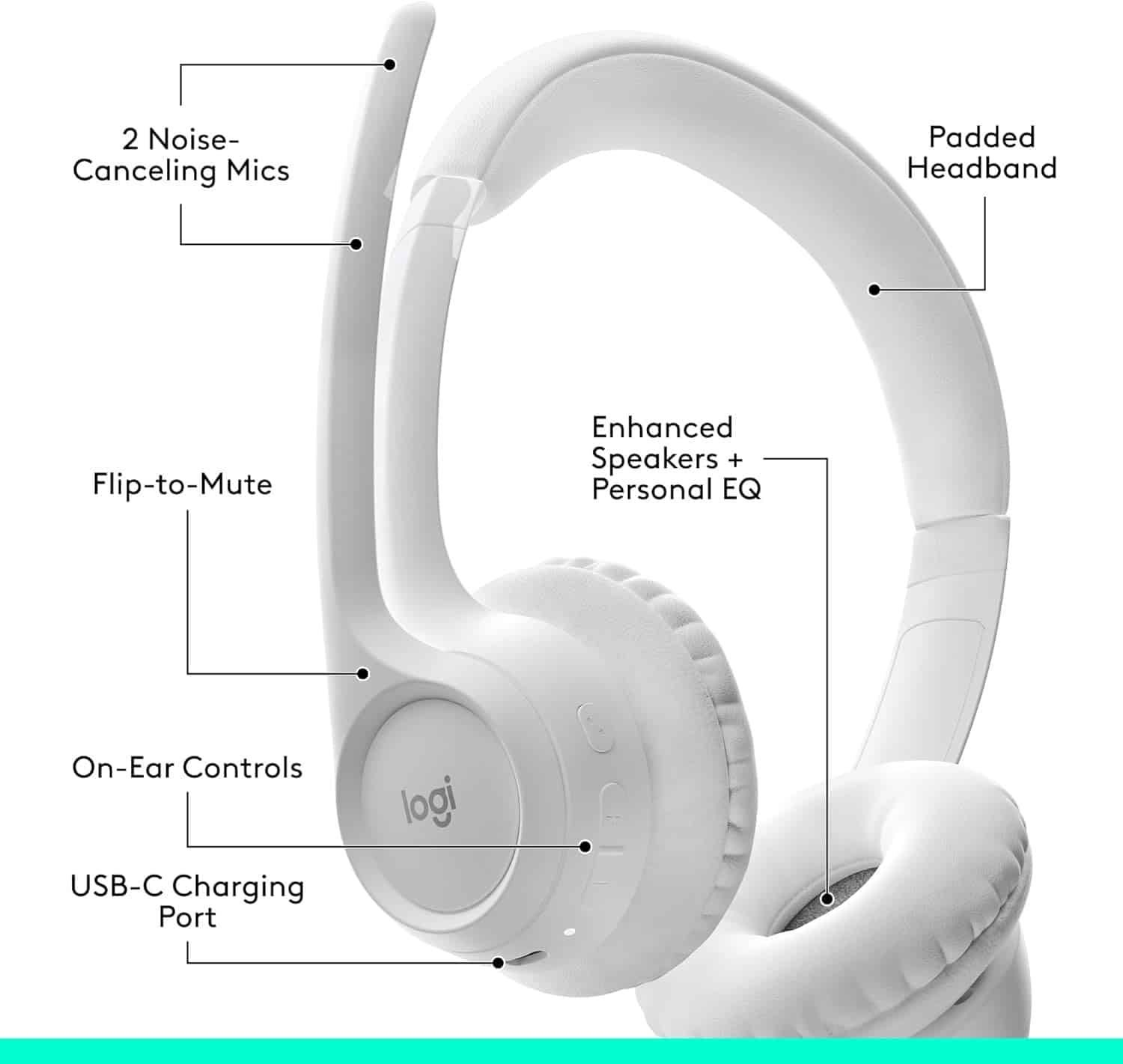Logitech Zone Vibe 300 Bluetooth – Blanco — vista 3