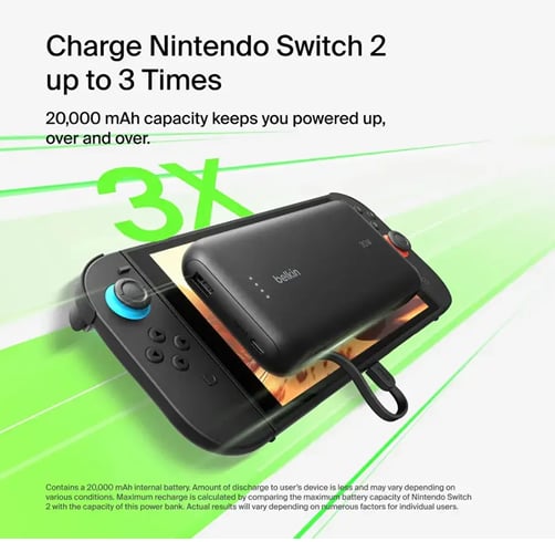 Powerbank Belkin Nintendo SWITCH 2 – 20K – 30 WPD + USB — vista 3