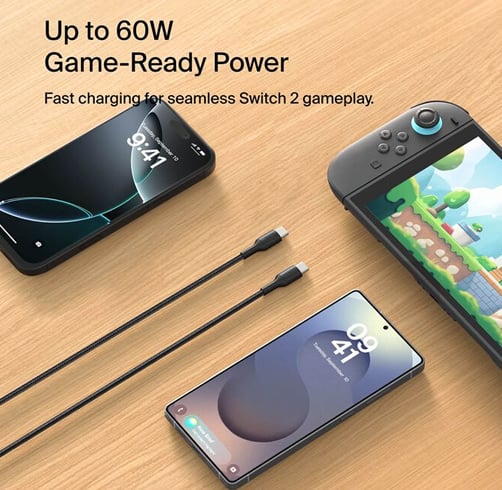 Cable Belkin Trenzado USB-C A USB-C Para Nintendo SWITCH 2 – 60 W – 2 M — vista 2