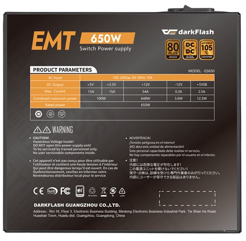 DarkFlash EMT 650W 80 Plus Bronce — vista 3