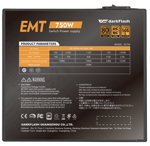 DarkFlash EMT 750W 80 Plus Bronce – Negro — vista 3