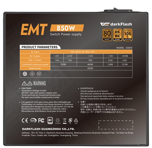 DarkFlash EMT 850W 80 Plus Bronce — vista 3