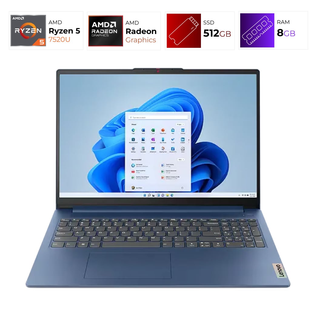Lenovo IdeaPad Slim 3 – AMD Ryzen 5 7520u – 8GB – 512GB – Abyss Blue