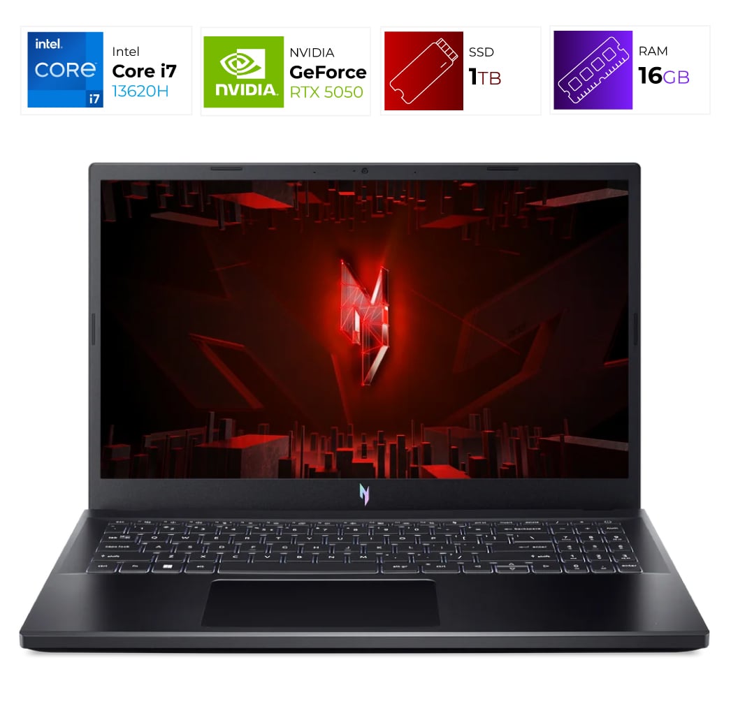 Acer Nitro V15 – Intel I7 13620H – 16GB – RTX 5050 – 1TB – Obsidian Black