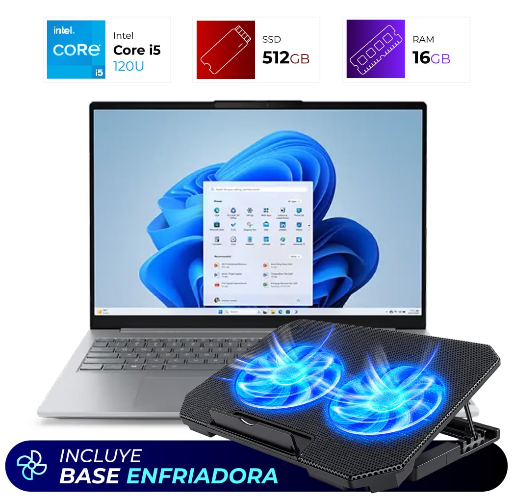 Combo Laptop + Base Enfriadora – Lenovo ThinkBook 16 G8 – IRL – Intel I5 210H – 16GB – 512GB – Arctic Grey