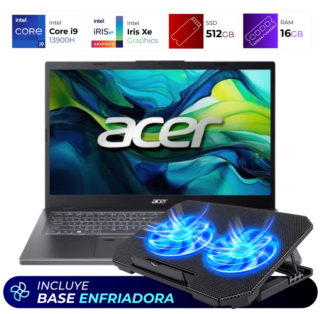 Combo Laptop + Base Enfriadora – Acer Aspire 15 A15-51M-99W4 – Intel I9 13900H – 16GB – 512GB