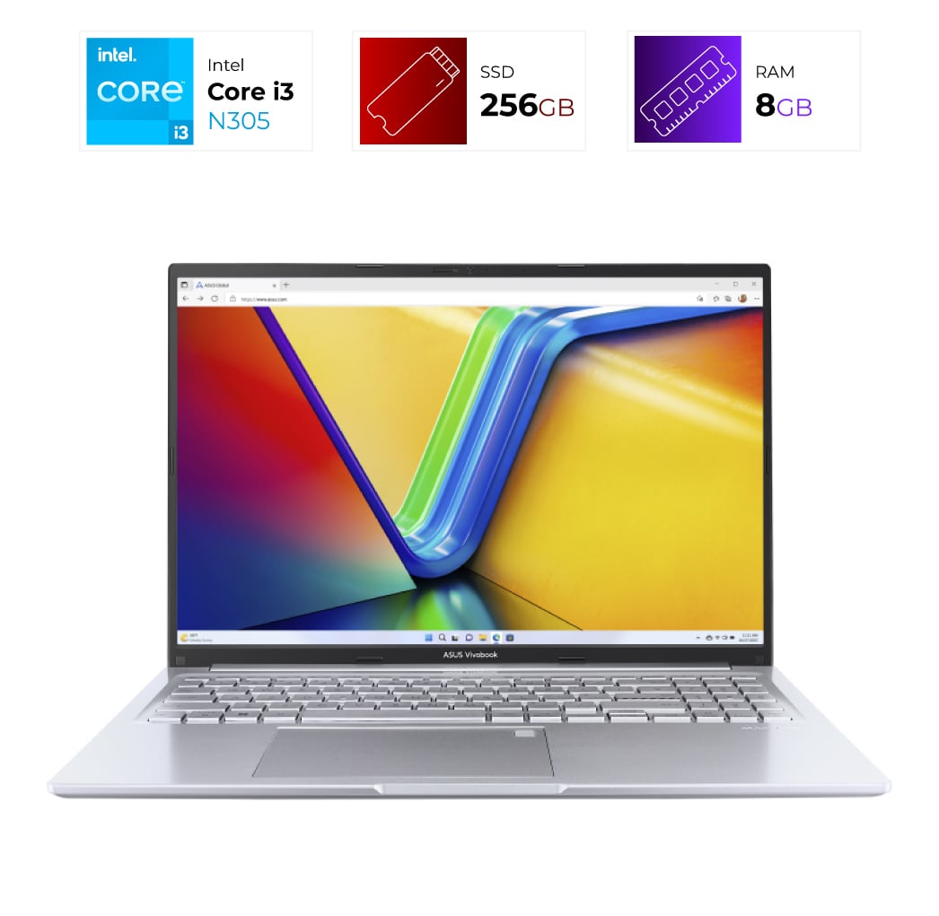 Asus Vivobook – Intel I3 N305 – 8GB – 256GB – Cool Silver