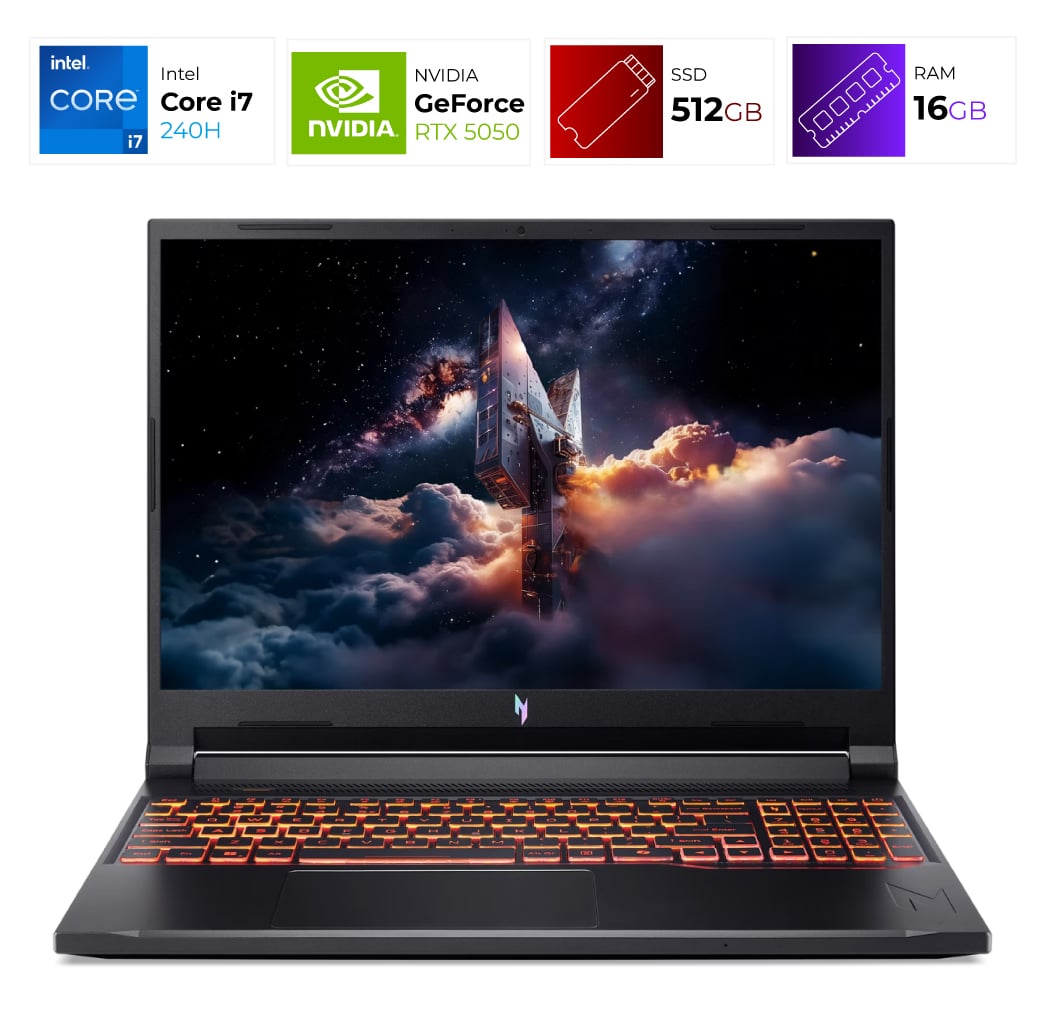 Acer Nitro V 16 – Intel I7 240H – 16GB – RTX 5050 – 512GB – Obsidian Black