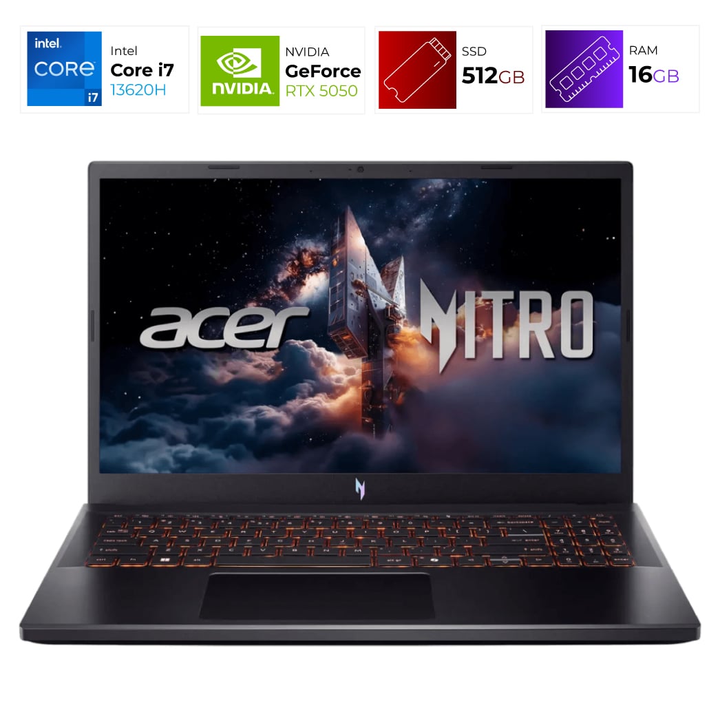 Acer Nitro V15 – Intel I7 13620H – 16GB – RTX 5050 – 512 GB – Obsidian Black