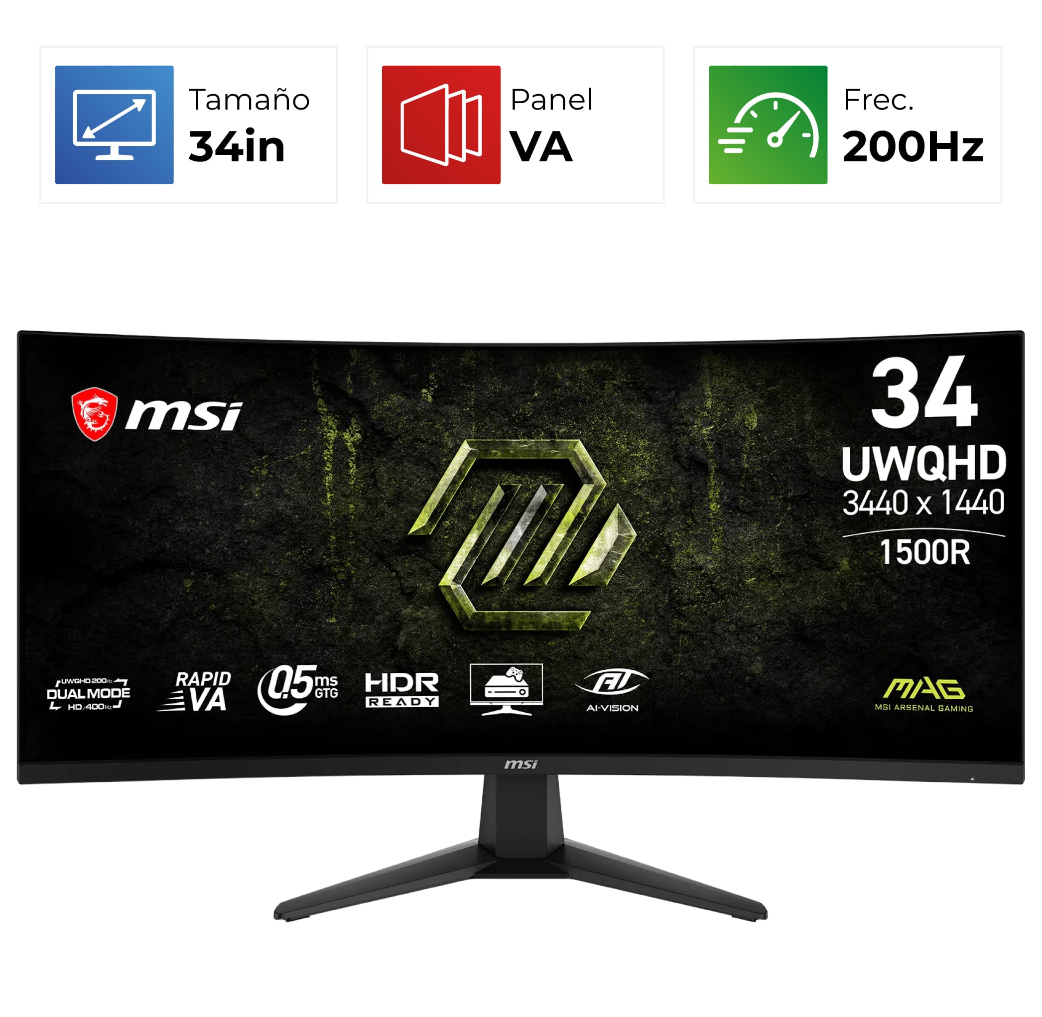 MSI MAG 346CQDF E20 – 34″ – UWQHD – 200Hz Dual Mode – 0,5ms – Rapid VA