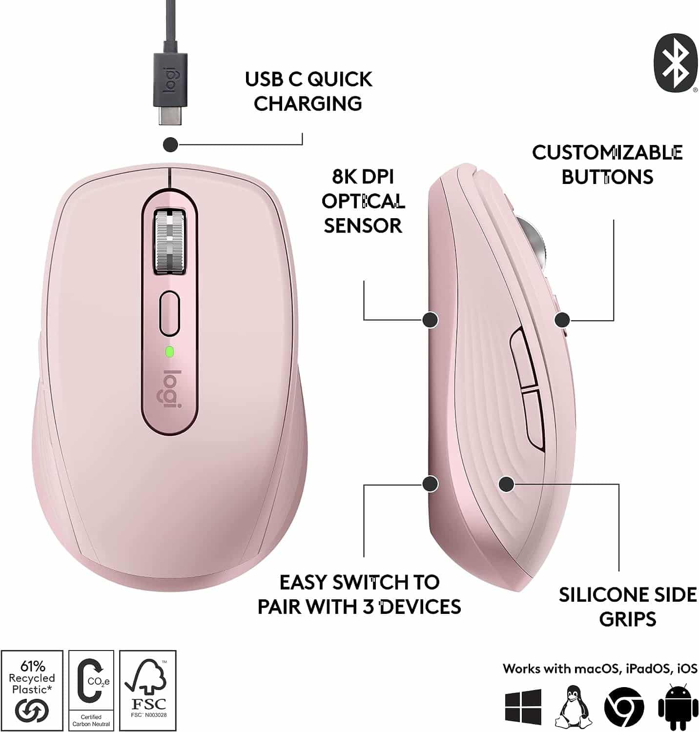 Logitech MX Anywhere 3S – Wireless – Rosado — vista 3