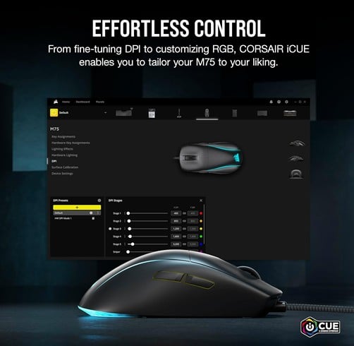 Corsair M75 – Lightweight RGB Gaming  – Negro — vista 2