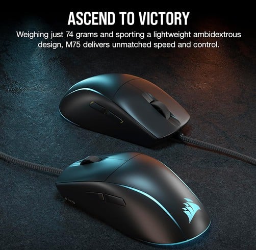 Corsair M75 – Lightweight RGB Gaming  – Negro — vista 3