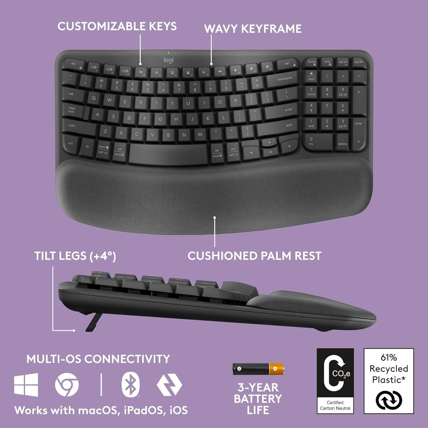 Logitech Wave Keys Wireless Español Negro — vista 3