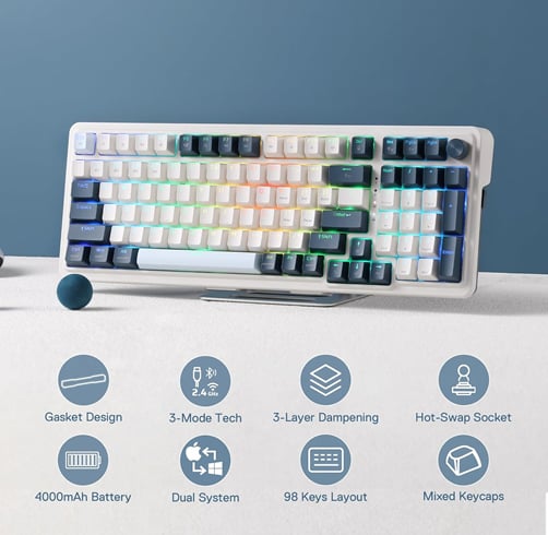 Redragon Eisa Pro – 98 Teclas RGB – Blanco/Gris — vista 2